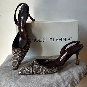Vintage Manolo Blahnik Snakeskin Slingback Heels - EU 40 / US 9